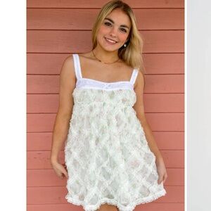 NWT | For Love and Lemons Open Back White‎ Pink Green Nova Mini Dress Medium